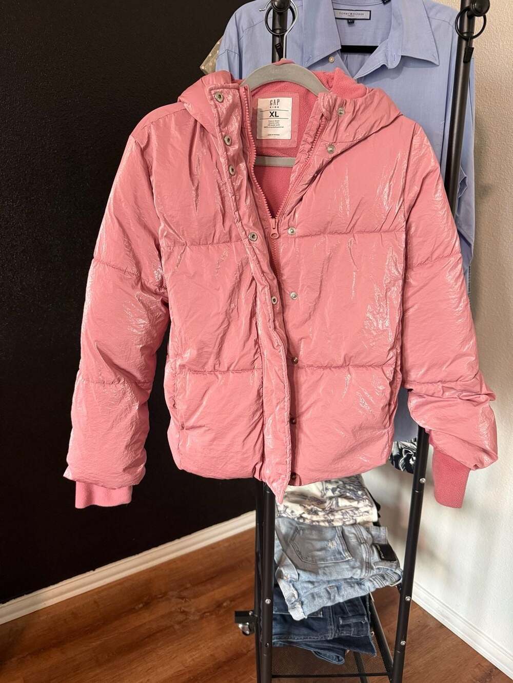 Gap Kids Shiny Hooded Puffer Jacket Color Rosetta Size XL (12/13)